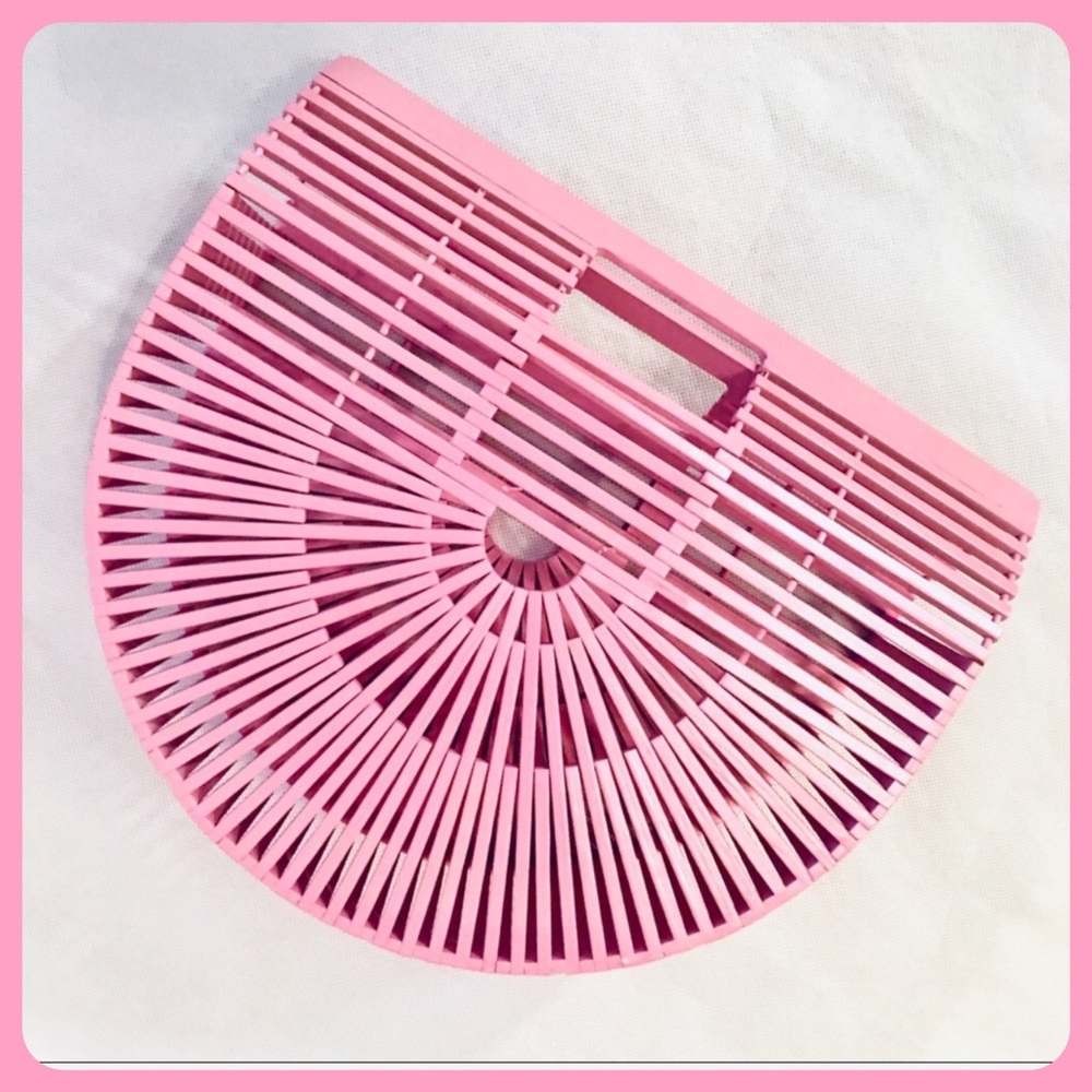 HP🌴OVERSIZED PINK BAMBOO HANDBAG-TOP HANDLE-NEW🌴 - Picture 3 of 8